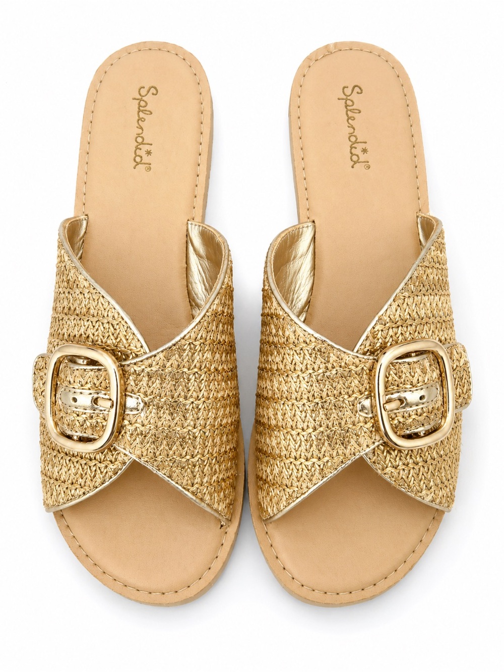 NWT Splendid Sandy Raffia Gold Woven Buckle Slide Sandals Size 10 NWT